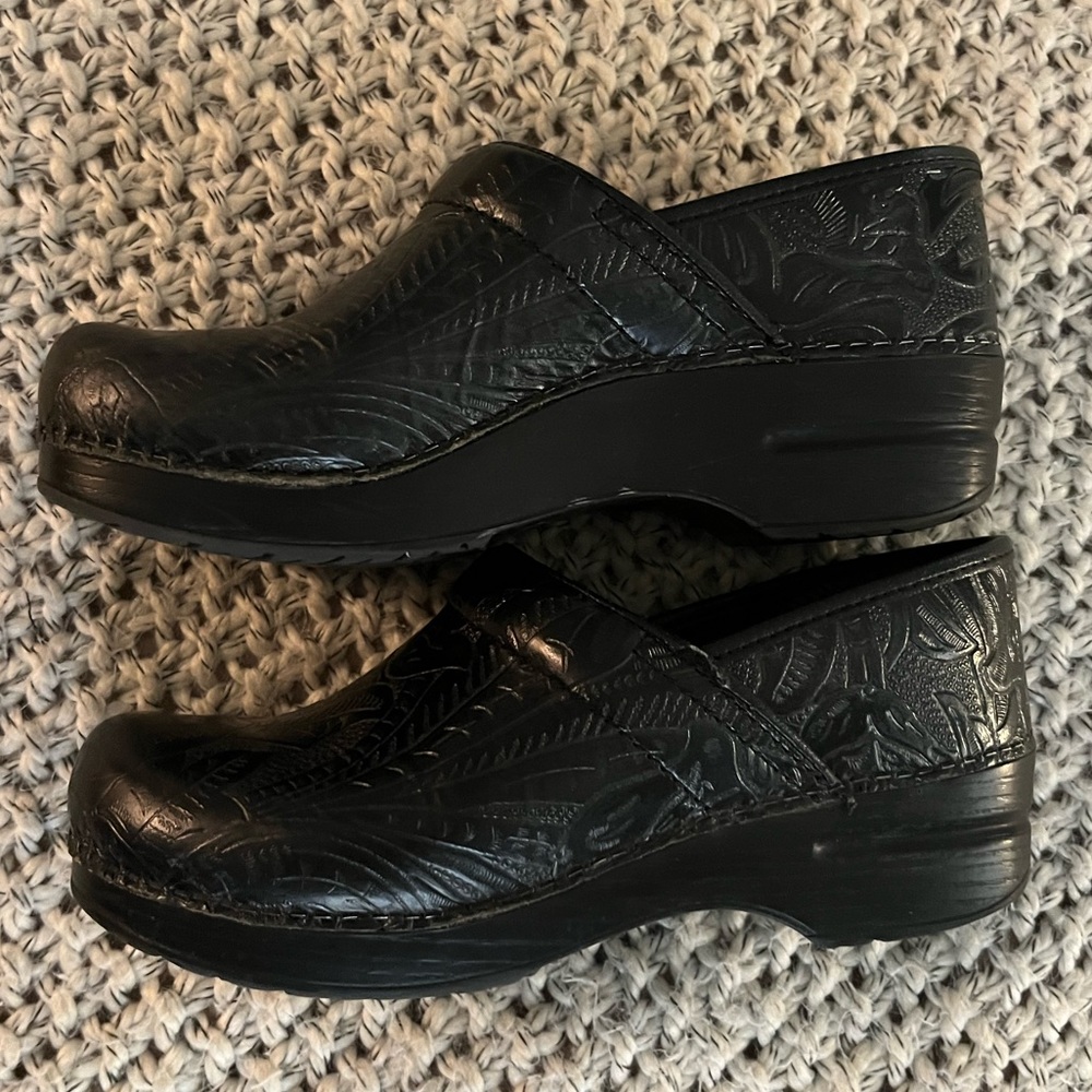 Black Paisley Print Dansko Clogs